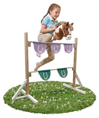 Produktbild von Relaxdays Hobby Horsing Hindernis, Sprunghürde höhenverstellbar, Spielparcours, HBT: 80x150x40 cm, Kinder, Holz, bunt