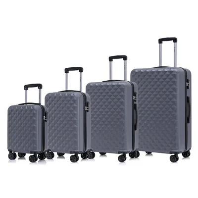 Produktbild von Suitcase Set, Rollkoffer Handgepäck, Kofferset, mit 4 Rollen 360°, Hartschalenreise Zahlenschloss, Weicher Gummigriff (4er Set, S,M,L&XL,Grau)