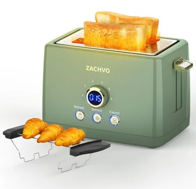 2-Scheiben-Toaster, extra breite Schlitze, 850 W, LED-Display, grün
