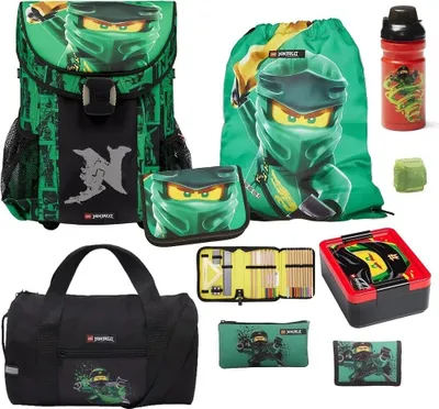 Produktbild von Lego Ninjago Schulranzen Set EASY GOLDEN POWER (2024) 9-teilig mit Brotdose, Trinkflasche und Sporttasche