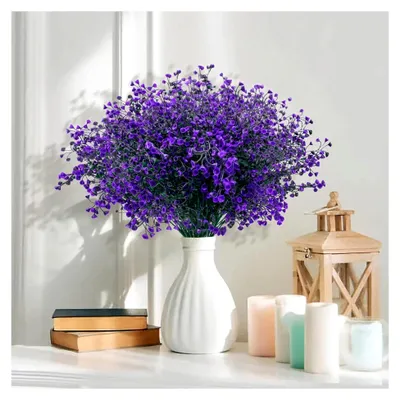 Produktbild von 12 Bündel Kunstblumen für den Außenbereich, Wetterfeste Plastikblumen für Balkon und Garten (Lila)