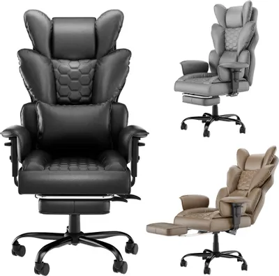 Obrázek produktu pro XINZI Ergonomická kancelářská židle -Polyuretankůže, vysoký opěrák, funkce naklápění v úhlu 155°, nosnost 150 kg, čalouněné područky pro kanceláře (khaki)