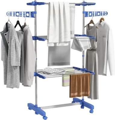 Produktbild von Mobiler Wäscheständer Wäschetrockner-Turm Seitenflügel auf 3/4 Ebenen Blau