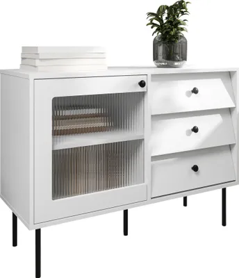 Produktbild von MIRJAN24 Kombikommode Valerio 100, Kommode mit Drehtür und drei Schubladen, Wohnzimmer Kollektion (Farbe: Weiß)