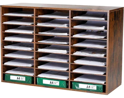 Image de Organisateur de bureau noir, format A4, empilable, 27 compartiments, dimensions : 80 x 55,1 x 30,5 cm