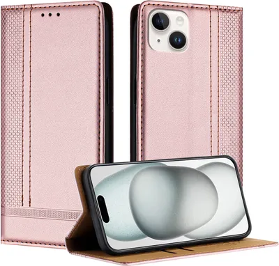 Produktbild von Handyhülle für iPhone 14 Plus Leder Flip Klappbare Schutzhülle mit Standfunktion Pink