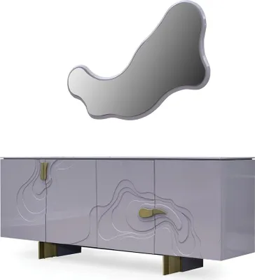 Produktbild von Anrichte Garnitur Sideboard mit Spiegel Schrank Holz Rosa Esszimmer