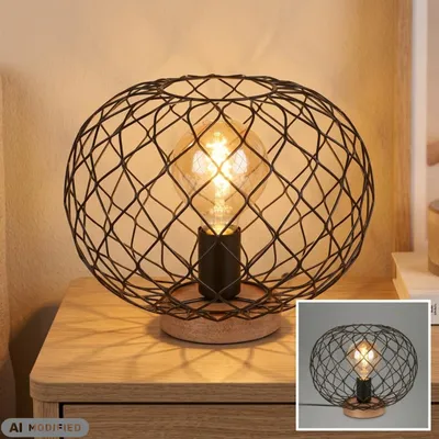 Produktbild von Tischlampe Drahtgeflecht, Schwarz / Holz, 40 Watt, E27-Fassung, Ø 30 cm – Briloner