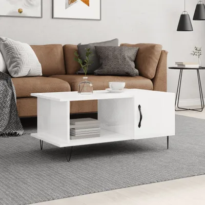 Zdjęcie produktu dla The Living Store stolik kawowy biały wysoki połysk 90x50x40 cm materiał drewnopochodny