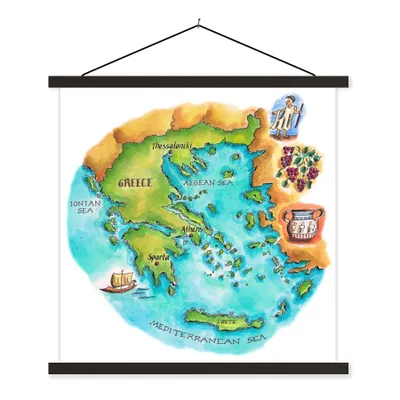 Obrázek produktu pro MuchoWow® Textilní plakát - Ilustrovaná mapa Řecka - 90x90cm - S černými lamelami