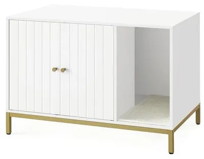 Image de Bac À Litière Pour Chat, Meuble À Litière Cachée Avec Tapis De Grattage, Pieds Hauts, Maison Pour Chat, Table D'appoint, 80 X 50 X 55