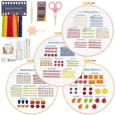 Stickerei-Starter-Kit für Erwachsene, 4 Sets mit Muster