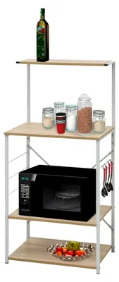 Produktbild von Mikrowellenschrank für Haus und Garten, Weiß und Eiche, 60 x 39,6 x 123 cm, Holzwerkstoff