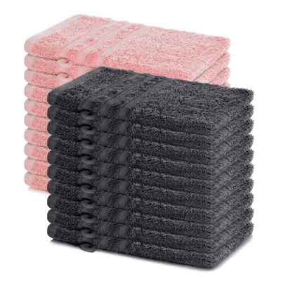 Zdjęcie produktu dla Zestaw 20 rękawic do mycia Lavea®, wymiar 15x21 cm – rękawice wykonane w 100% z bawełny, nadające się do prania – seria "Elena" – kolor antracytowy i pastelowy róż