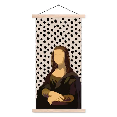 Produktbild von MuchoWow® Textilposter Pastell - Mona Lisa - Polka dots - Alte Meister 60x120 cm mit holzfarbenen Rahmen - Holz