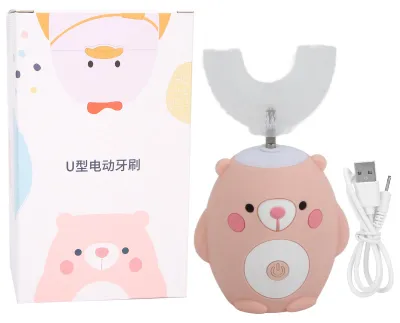Immagine prodotto di Motivo carino con orsetti, spazzolino elettrico a forma di U, spazzolino elettrico per bambini, rosa