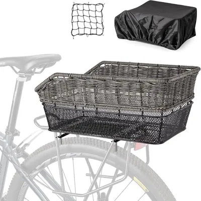 Productafbeelding van Fietsmand achter rotan - Met bagagenet en voering - 45 x 30 x 20 cm