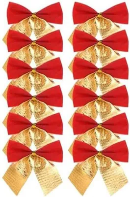 Immagine prodotto di Nastri natalizi per decorazioni dell'albero e confezioni regalo, 12 pezzi, rosso e oro, in velluto, a forma di fiocco.