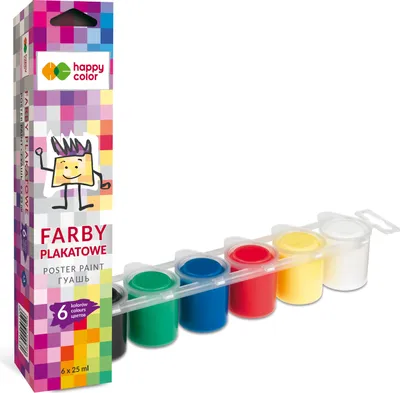 Zdjęcie produktu dla Farby plakatowe tempera Happy Color 6 kolorów po 25 ml