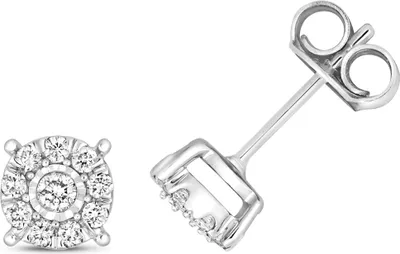 Productafbeelding van Oorbellen voor dames, witgoud 375/1000, met een briljant van 0.20 karaat, kleur H, zuiverheid I1, afmetingen 5mm x 5mm; artikelnummer TRS209739KW