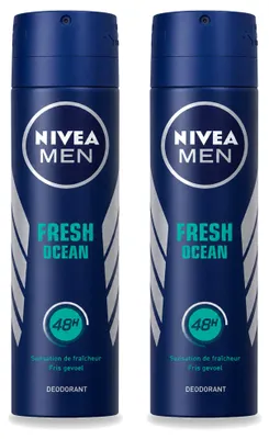 Image de 2 x Déodorant spray NIVEA MEN Fresh Ocean - 150 ml - Pack avantage - 2 pièces