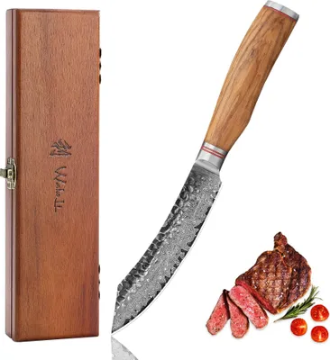 Produktbild von Wakoli Steakmesser I 12,5 cm Klinge I Olivenholzgriff und Hammerschlag