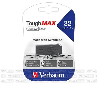 Obrázek produktu pro Verbatim ToughMAX, 32 GB, USB Typ-A, 2.0, Čepice, 7 g, Černá