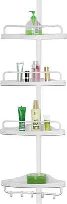 Image de Deuba Etagère d'angle télescopique 4 tablettes blanche 155 à 290 cm 34x21cm Salle de bain douche étagère réglable