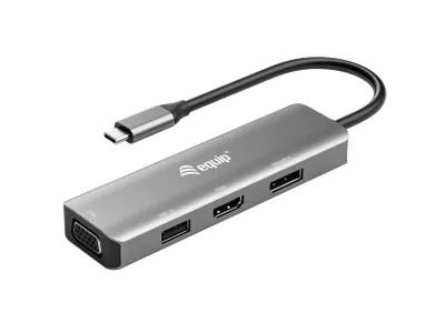 Produktbild von Equip Adapter USB-C -> HDMI/DisplayPort/VGA 4K/1080P/60Hz gr