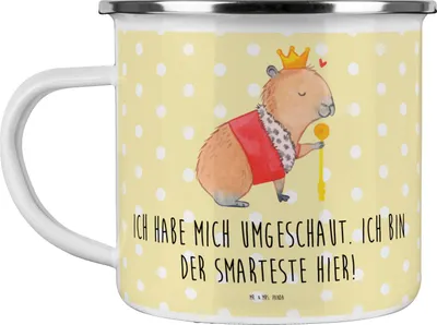 Produktbild von Mr. & Mrs. Panda Teetasse Capybara König - Gelb Pastell - Geschenk, metallbecher, Teebecher, Emaille Tasse, Pott, Becher, Lustige Sprüche