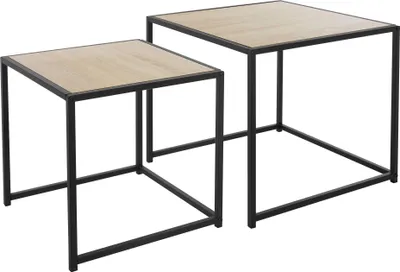 Produktbild von ML-Design Beistelltisch 2er Set, 40x40x40/50x50x45 cm, Schwarz/Eichenoptik, aus Metall, stapelbar, Couchtisch-Set Satztische 2 Größen, 2 tlg Wohnzimmertische, Sofatische Kaffeetische