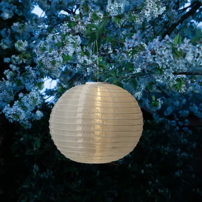 Produktbild von LED Solar Lampion - warmweiße LED - H: 35cm - D: 40cm - Lichtsensor - weiß