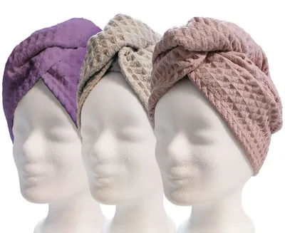 Produktbild von Haartuch im Turban-Stil – Schnell trocknendes Mikrofaser – Set mit 3 Stück