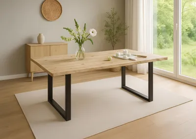 Produktbild von Esstisch Baumkante Akazie naturfarben 180 x 90 cm U-Gestell schwarz HARLEY