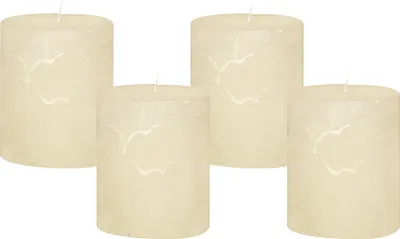 Produktbild von 4 Rustic Stumpenkerzen Premium Kerze Creme Weiss 7x8cm - 40 Std Brenndauer
