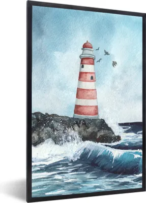 Produktbild von MuchoWow® MuchoWow® Gerahmtes Poster Leuchtturm - Golf - Meer 40x60 cm - Poster mit zchwarzem Bilderrahmen - Papierdruck - Wandbilder