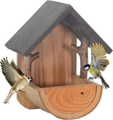 Produktbild von Vogelfutterhaus aus wetterfestem Holz für die Wandmontage - Ideal für Balkon, Terrasse und Garten