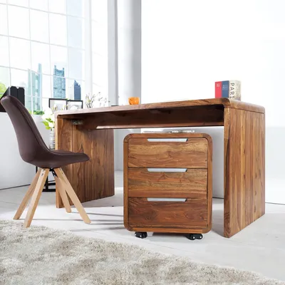 Produktbild von cagü: Exklusiver Design Rollcontainer [DAIPUR] Sheesham massiv Holz mit 3 Schubladen 60cm x 50cm - komplett montiert geliefert