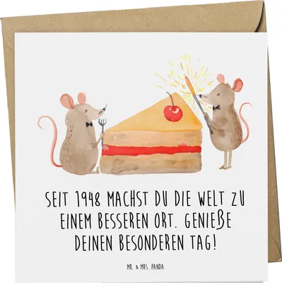 Produktbild von Mr. & Mrs. Panda Grußkarte 1948 Geburtstag - Weiß - Geschenk, Glückwunschkarte, Geburtsjahr, Klappkarte, Geburtstagsgeschenk, 75., anlasskarte, geboren, Happy Birthday