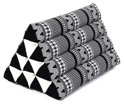 Dreieckskissen 50x33x33 cm, Kapok, schwarz-weiß, traditionelles Thai-Muster
