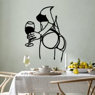 Obrázok produktu pre Wallity, Bar pre milovníkov vína, dekorácia na stenu, čierna, kov, 51 x 70 cm