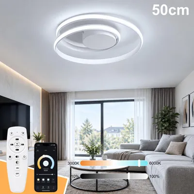 Produktbild von Moderne LED Ring Deckenleuchte Ø50cm Weiß, Smart Home Deckenlampe mit App & Fernbedienung, Dimmbare Schlafzimmerlampe mit 3 Lichtfarben, Energiesparen