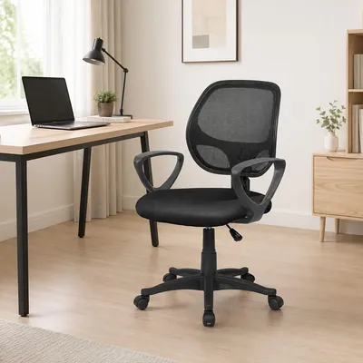 Produktbild von Bürostuhl Ddjidj, Mesh-Arbeitsstuhl mit Armlehnen, Ergonomischer Bürositz, 56x57h88/100 cm, Schwarz