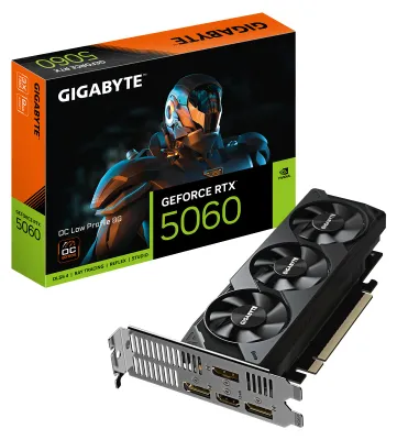 Produktbild von GIGABYTE GeForce RTX 5060 OC Low Profile 8G Grafikkarte - 8GB GDDR7, 128bit, PCI-E 5.0, 2512 MHz Kerntakt, 3 x DisplayPort, 1 x HDMI, GV-N5060OC-8GL, GeForce RTX 5060, 8 GB, GDDR7, 128 Bit, 7680 x 4320 Pixel, PCI Express 5.0