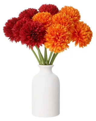 Imagen del producto de Crisantemos artificiales, 10 unidades, color rojo/naranja, flores de seda para decoración del hogar