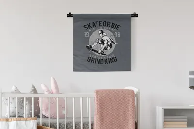 Produktbild von MuchoWow® Wandteppich Wandbehang Skateboard - Retro - Zeichnung 60x60 cm Tapisserie Dekoration Wandtuch - Dekorationen - Wand Decke
