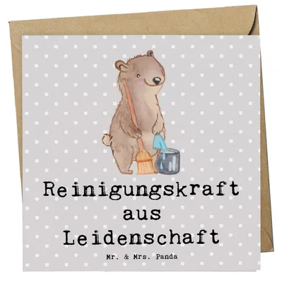 Produktbild von Mr. & Mrs. Panda Klappkarte Reinigungskraft Leidenschaft - Grau Pastell - Geschenk, Glückwunschkarte, doppelkarte, anlasskarte, Grußkarte, faltkarte