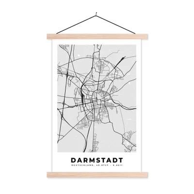 Produktbild von MuchoWow® Textilposter Karte - Darmstadt - Deutschland - Stadtplan - Karte 120x180 cm mit holzfarbenen Rahmen - Textil-Plakat