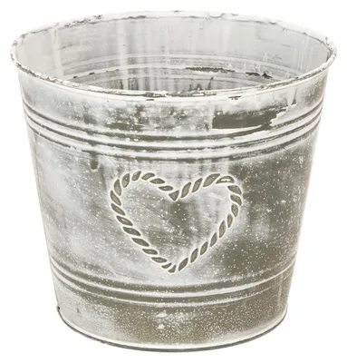 Produktbild von Blumentopf Deko Metall Herzprägung Shabby Chic Stil