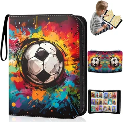 Productafbeelding van Voetbal kaarten verzamelalbum, voetbal verzamelmap met 9 vakken, 50 pagina's voor 900 kaarten, waterdicht Polyurethanleer, stevige rits, verzamelkaarten